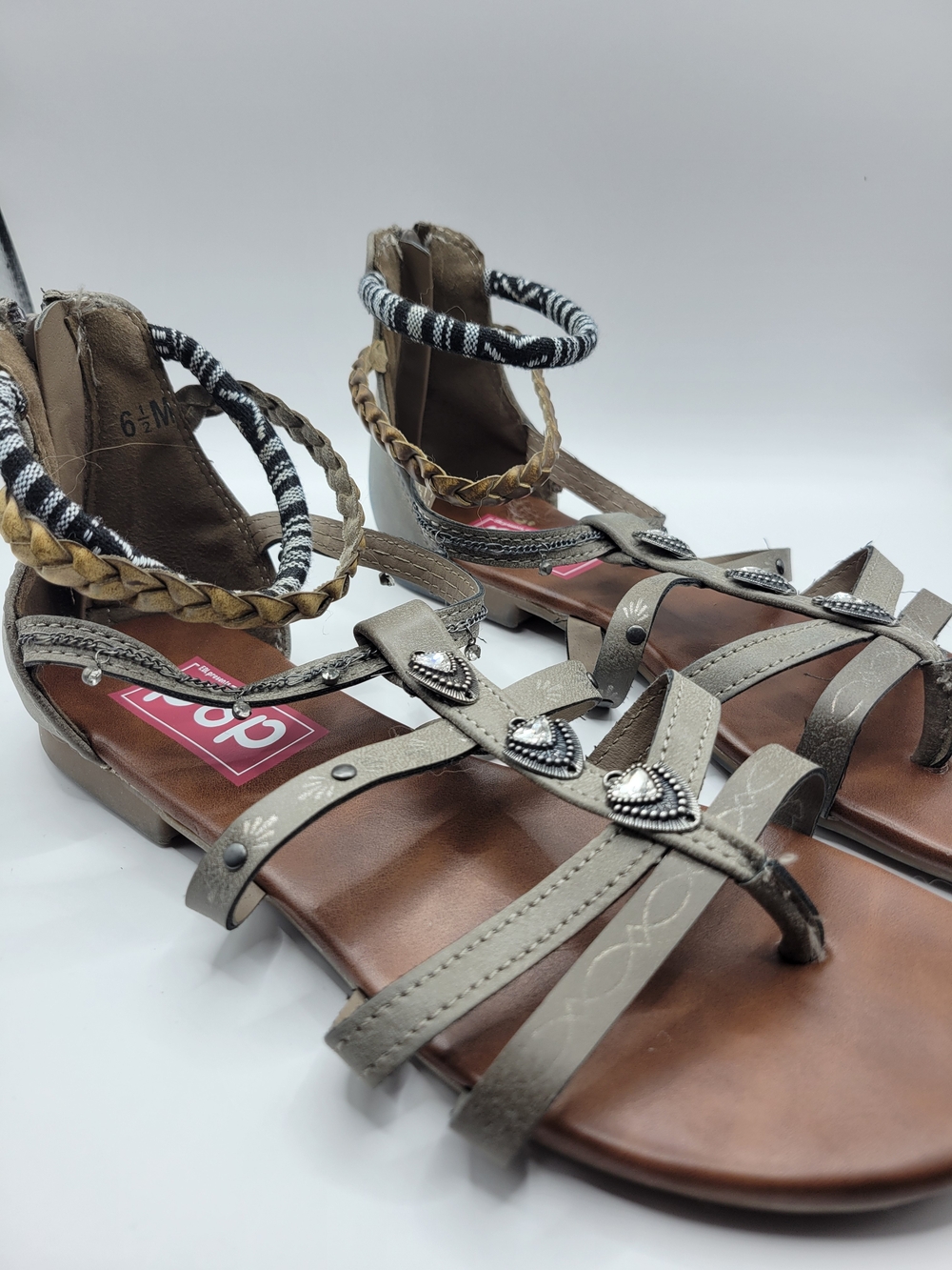 pop Taupe Braided-Ankle Strappy Gladiator Sandals